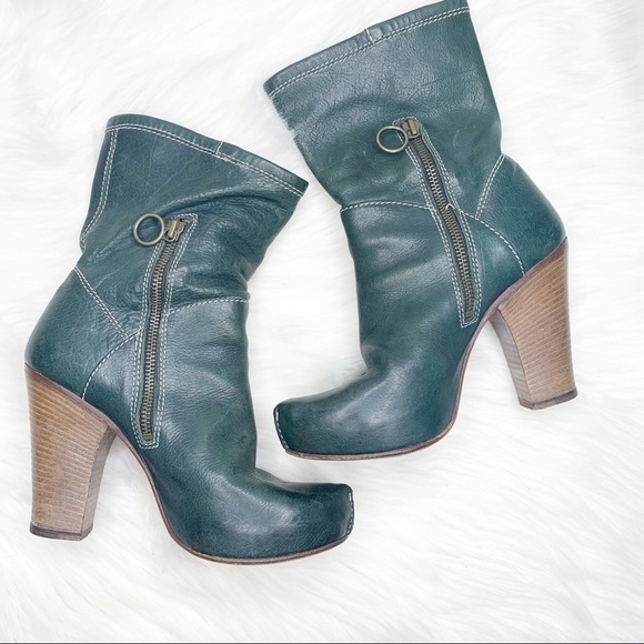 Fiorentini + Baker Green Leather Chunky Platform Ankle Booties Boots Size 36 - Picture 9 of 15